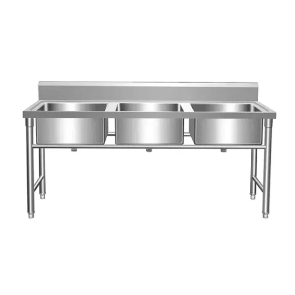 Stainless steel dishwashing sink (three sink)
