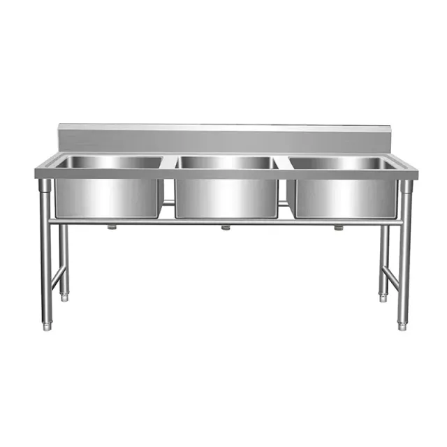 Stainless steel dishwashing sink (three sink)
